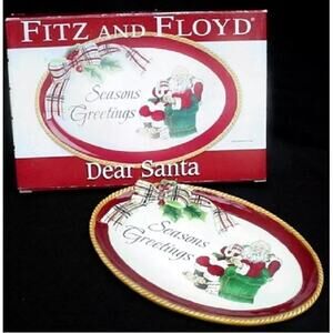 Fitz and Floyd Oval Serving Platter Dear Santa Christmas Line 5 x 10 inches